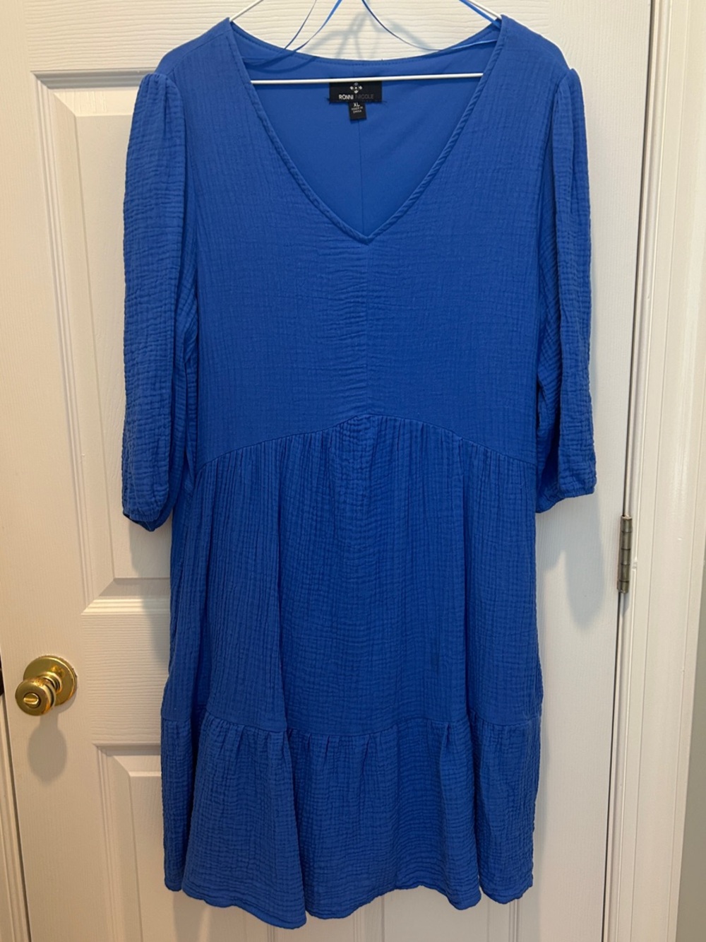 Ronni Nicole Cobalt Blue V-Neck Tiered Dress